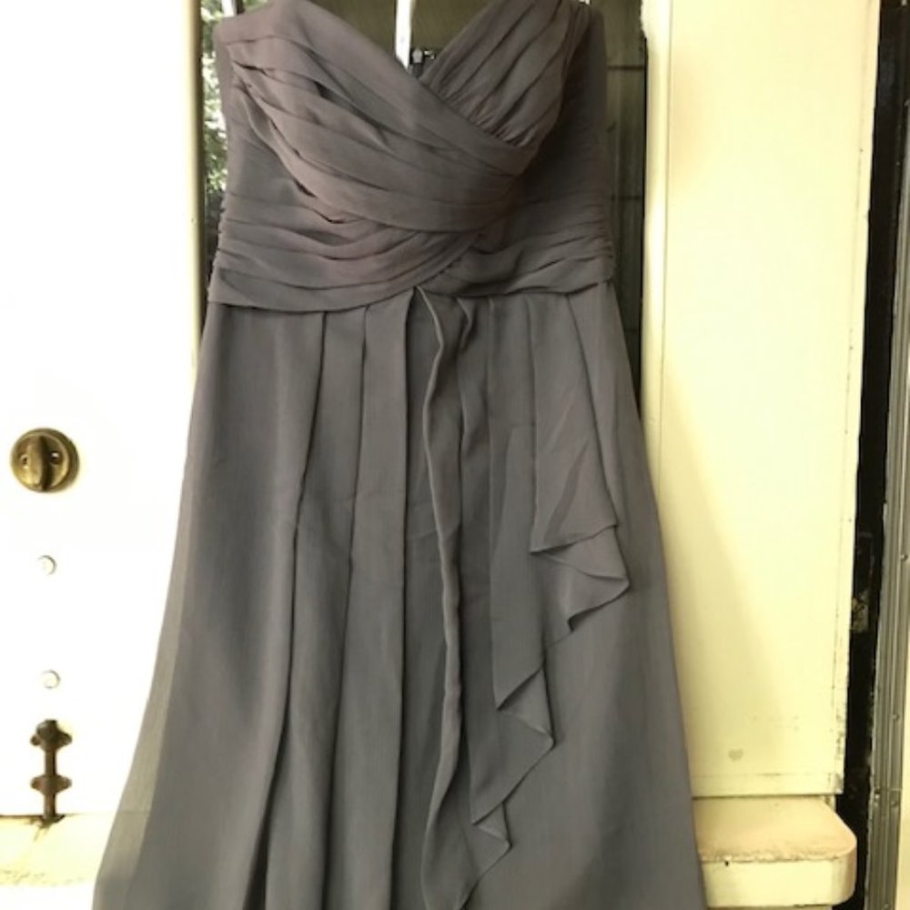 Davids Bridal - Bridesmaid- grey cascade short dress sz 4